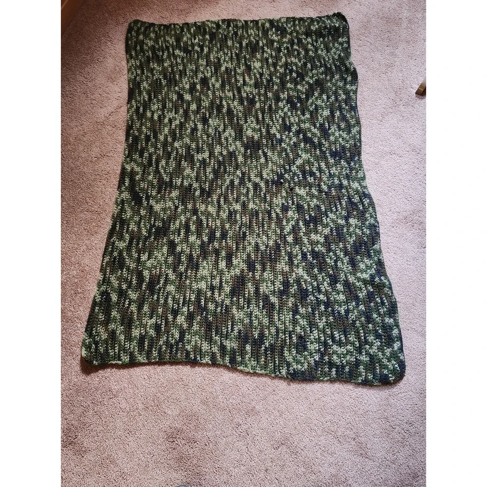 Home Made Crochted Camouflage Blanket 50 Inches‎ By 36 Inches